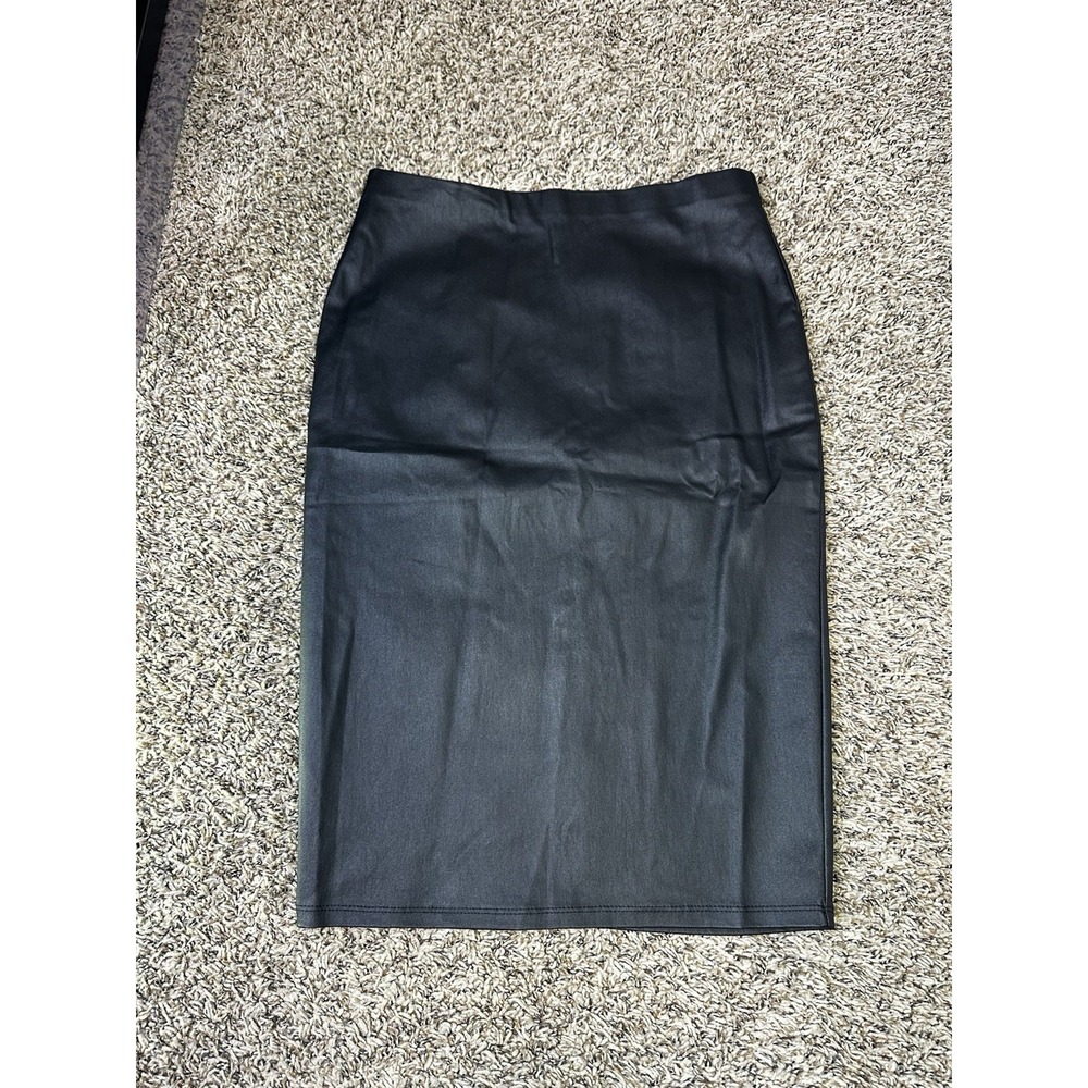 IRIS Black Faux Leather Women's Size M Knee Length Pencil Skirt Solid Regular